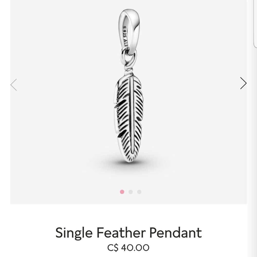 Brand New Pandora Feather Pendant